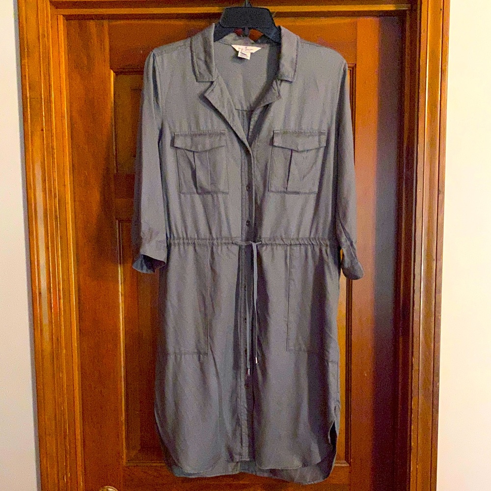 French Connection Green Gray Button Front Shirt D… - image 1
